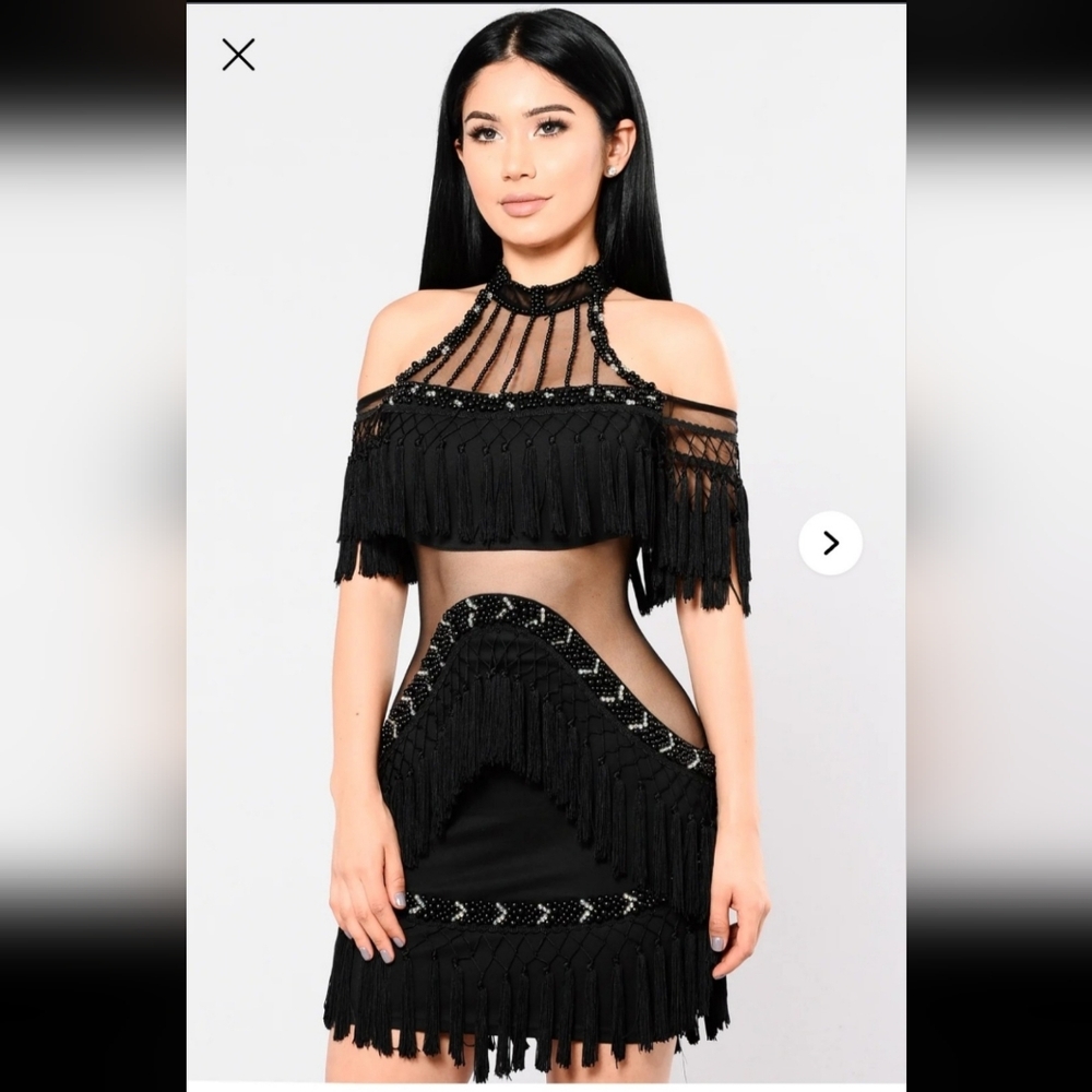Fashion Nova Black Beaded Fringe Dress